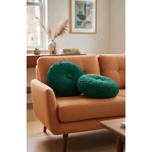 Vtg Green Modern Round MCM Pleated Home Decor Cushion Sofa Throw Pillows